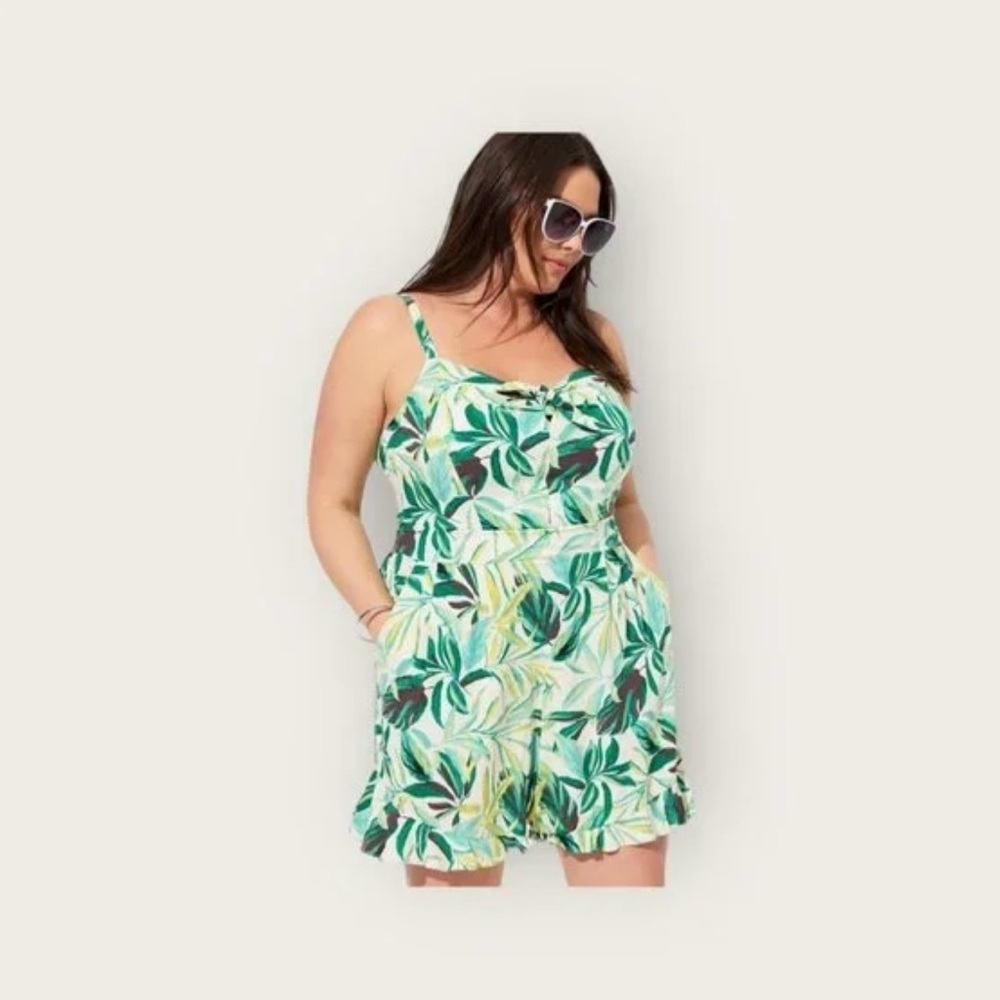 Torrid Challis Tie-Front Romper In Painted Tropical | Size 4 (4x)